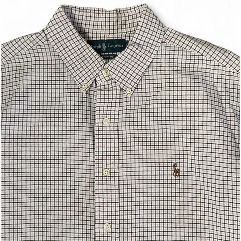 Polo Ralph Lauren Classic Fit Pink Blue Gingham Long Sleeve Button Up Shirt XL